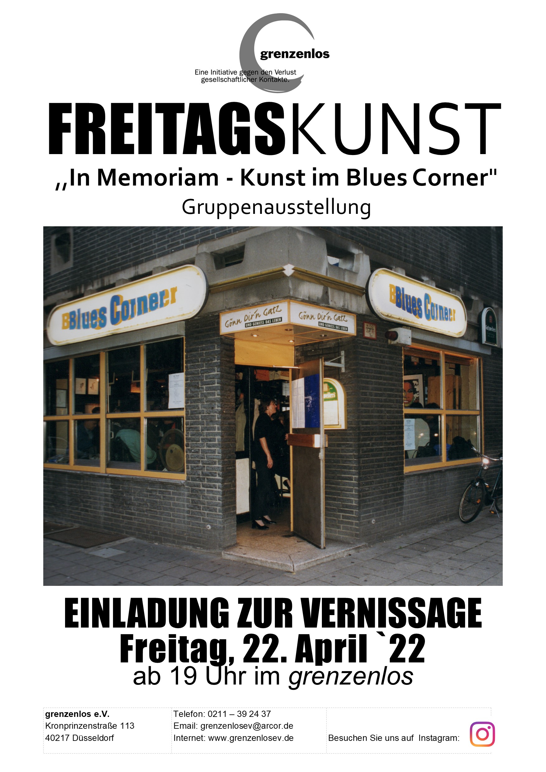Eindrücke von der Vernissage am 22.04.2022  „In Memorium – Kunst im Bluescorner“ Gruppenausstellung im grenzenlos