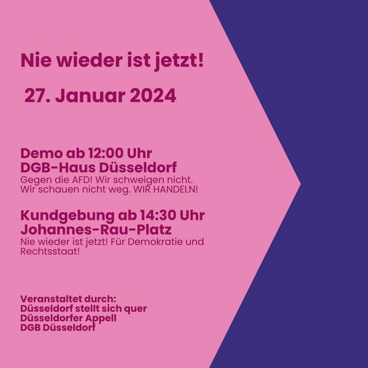 Aufruf zur Teilnahme zur Demo „Nie wieder ist jetzt!“ am 27.01.2024 12Uhr